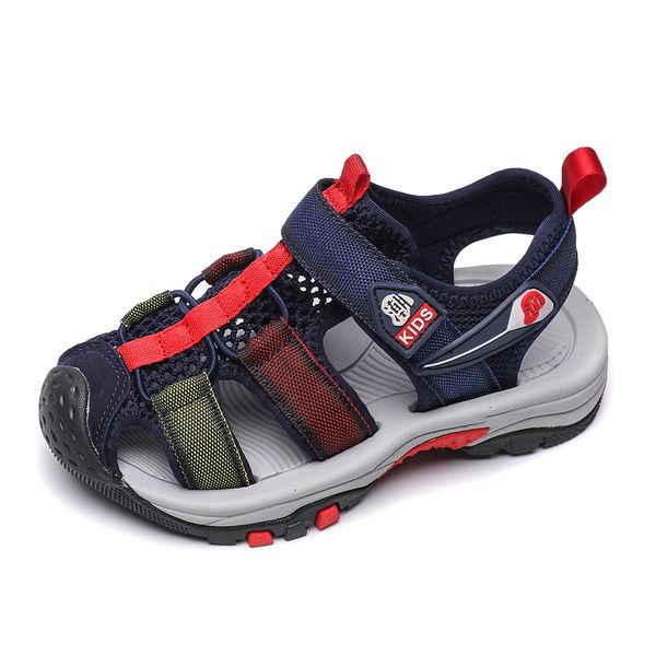 

летние детские горки дышащая спортивная обувь крючок петля плоские каблуки сандалии toe малыш мальчик обувь t200428, Black;red