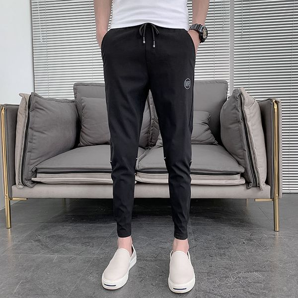 

korea back reflective stripe harem pants men 2020 summer men joggers pants slim fit streetwear casual trousers male clothing 34, Black