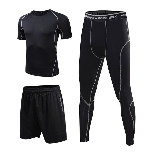 

men fitness sport sports set with compression t-shirt loose fitting shorts tight leggings pants for gym yoga running work out, White;black