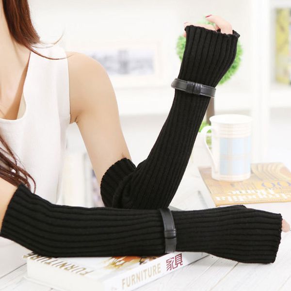 

winter fashion warm belt fingerless gloves women' knitted mittens female half finger ladies keyboard long gloves, Blue;gray