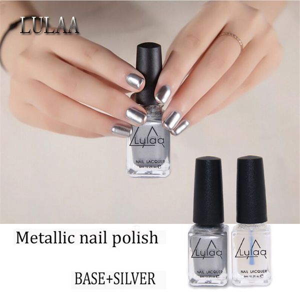 

2pc/lot 6ml behind silver mirror effect metal nail polish varnish base coat metallic nails art tips diy manicure design