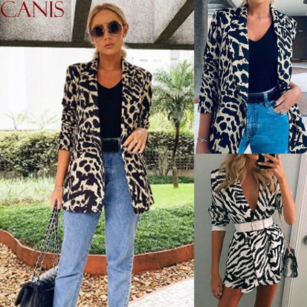 

2020 new fashion women ladies casual slim leopard print blazer suit jacket coat outwear cardigan, Black;blue