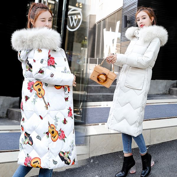 

new 2018 women winter fashion warm thick print coats preppy style both two sides can be wear down cotton padded parkas coats, Black