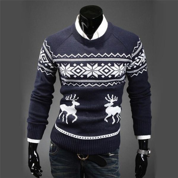

mens causal o neck sweater deer printed autumn winter christmas pullover knitted jumper sweaters slim fit male clothes, White;black