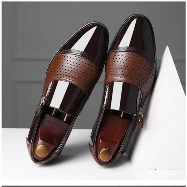 

2019 summer new men's shoes, sets of feet sandals hollow breathable retro dress sandals high-end pu shoes men zapatos de mujer, Black