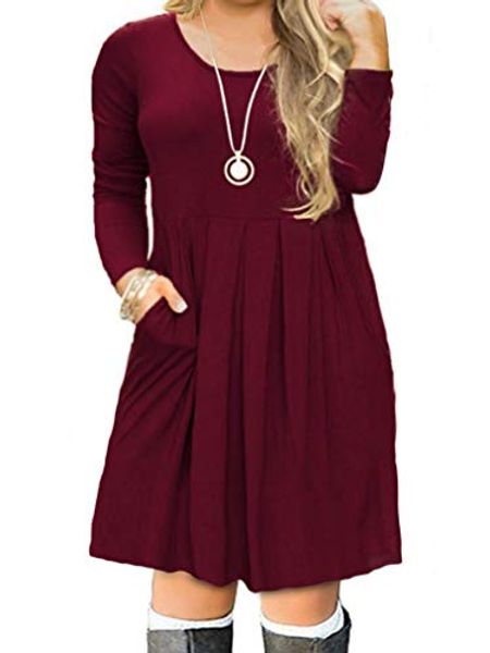 

vislily women's plus size long sleeve pleated swing dress with pockets xl-4xl, Black;gray