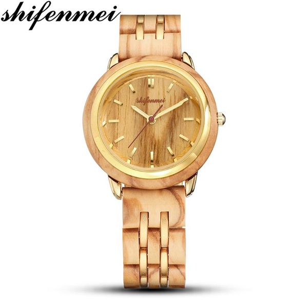 

shifenmei s5503 female quartz watch simple woman's wooden quartz watch lady's gift souvenir, Slivery;brown