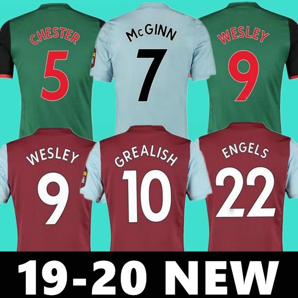 

2019 2020 aston villa grealish mens soccer jersey 19 20 engels wesley chester el ghazi home away football shirts mcginn douglas luiz uniform, Black;yellow