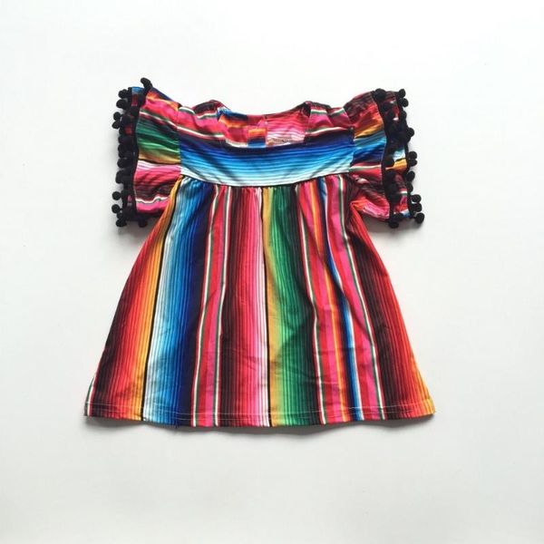 

новые поступления baby girls детская одежда детская одежда наряды serape pom-pom с коротким рукавом топ футболка хлопок рябить бутик регланы, White
