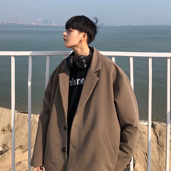 

2019 spring new japanese college wind men's casual long-sleeved trend darkness hip-hop wild student jacket party travel retro, Black;brown