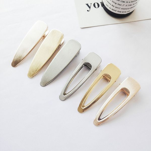 

1 pc retro brushed matte metal hairpins hair clips girls simple wild smooth hollow hairclip barrettes headwear hair accessories, Golden;silver