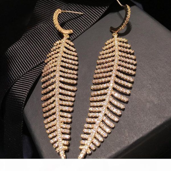 

europe and america new fashion women earrings yellow gold plated full cz leaf earrings for girls women for party wedding nice gift, Golden;silver