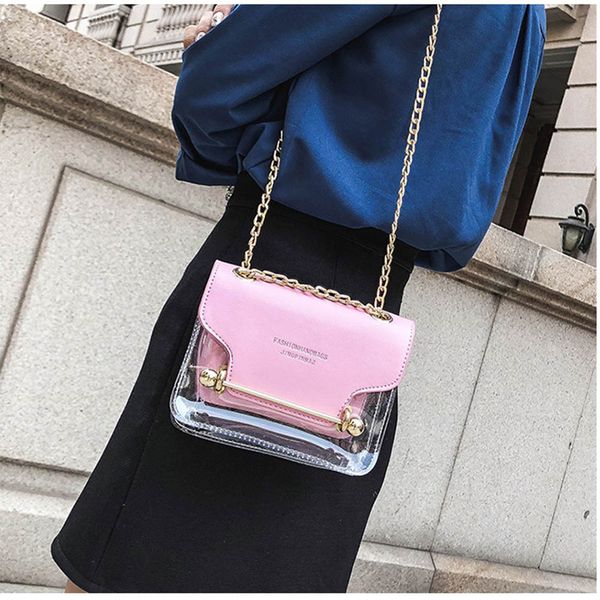 

fashion women brand design small square wallets women phone bag clear transparent pu composite messenger bags female handbags, Red;black