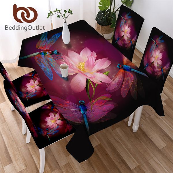 

beddingoutlet dragonfly tablecloth 3d pirnt dinner table cloth lotus flower home decoration kitchen table cover with chair cover