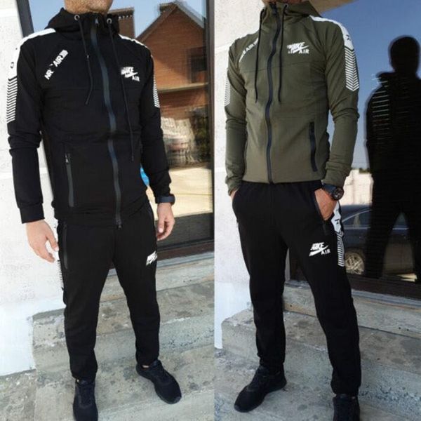 

fall winter brand men clothing hooded jacket+pants 2 piece set outfits casual warm tracksuit plus size s-2xl sweatsuits jogger suit 2436, Black;gray