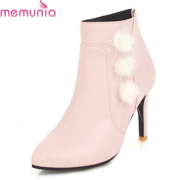 

memunia 2018 new arrival ankle boots for women autumn winter high heels shoes woman zipper pointed toe ladies boots size 33-47, Black
