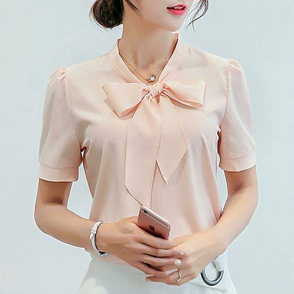 

fashion womens and blouses elegant summer short sleeve ol office lady chiffon shirt ladies chemise femme dames streetwear, White