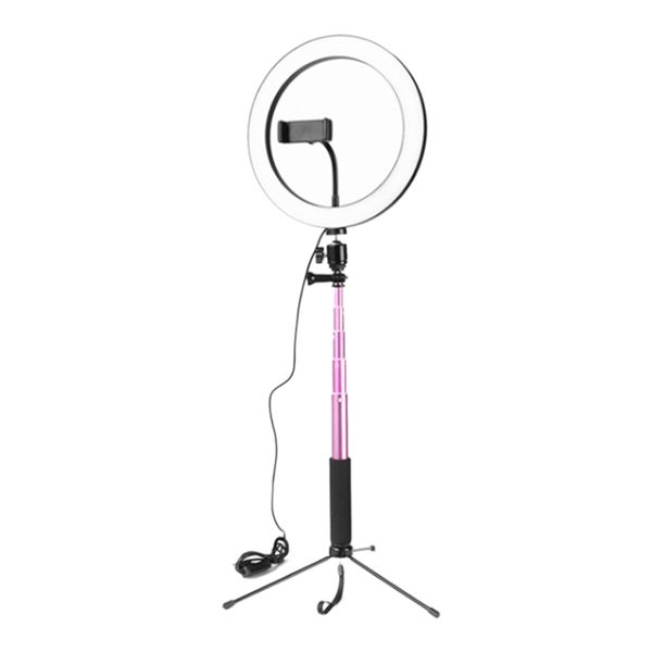 

26cm dimmable led ring light p phone video light lamp with tripods selfie stick ring light phone holder(pink