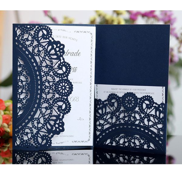 

100pcs laser cut lace flower wedding invitation card elegant greeting card customize business rsvp wedding party decoration