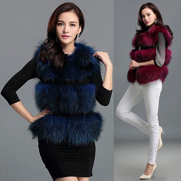 

new women real fur vest autumn winter raccoon overcoat natural fur coats plus size m-xxl warm jacket luxury forladies waistcoat, Black