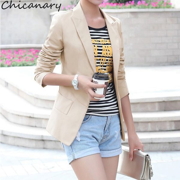 

chicanary women blazer autumn slim coat casual jackets long sleeve black white one button suit outerwear, White;black