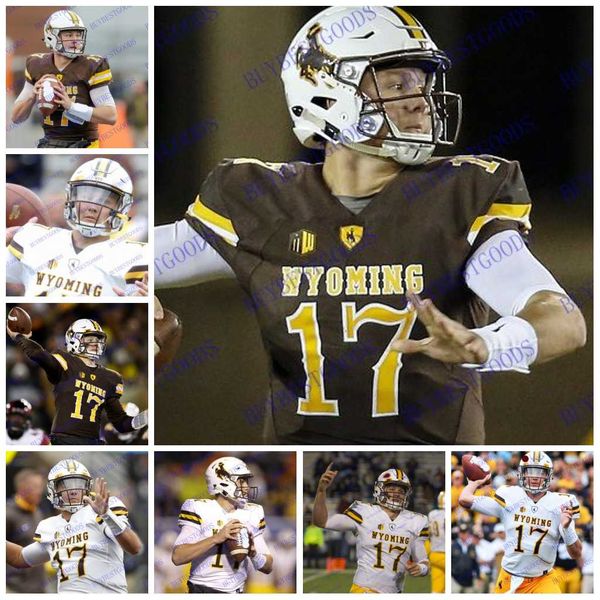 

Пользовательские мужчины молодежь NCAA Вайоминг ковбои #17 Джош Аллен Джерси коричневый белый кофе с именем без имени S-3XL футбол трикотажные изделия Сшитые01