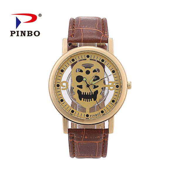 

2019 new skull watch men quartz leather wrist watches male sports clock relogio masculino horloges mannen, Slivery;brown