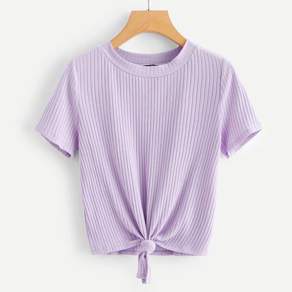 

womens shirts womens designer knot front solid ribbed tee women 2019 summer casual kawaii clothes korean style fashion t shirt, White