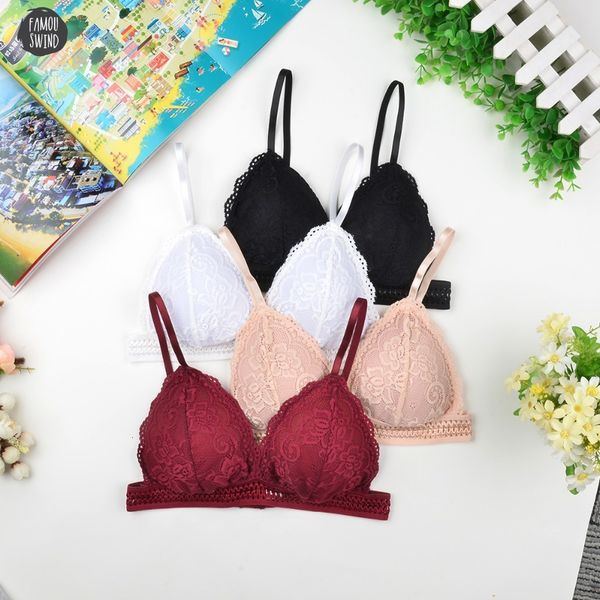 

style bras french bralette seamless deep v lace girl wireless women bra underwear lingerie soft thin for women, Red;black