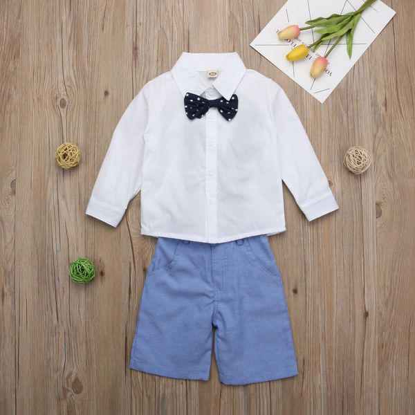 

2pcs toddler baby boys overalls jean pants outfits clothes set gentleman, White