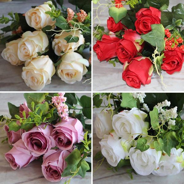 

очаровательные искусственные 9 глав spring rose цветы стол декор партии