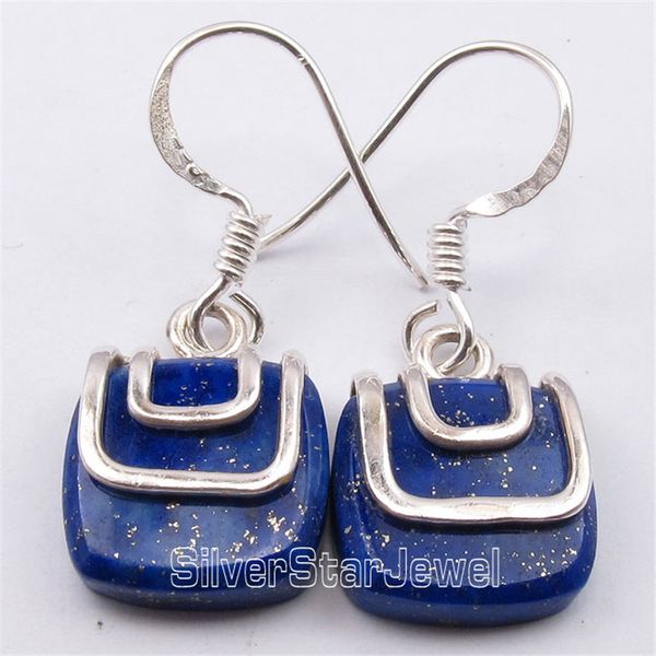 

sterling silver unusual lapis lazuli exquisite pretty dangle earrings 2.8cm variation
