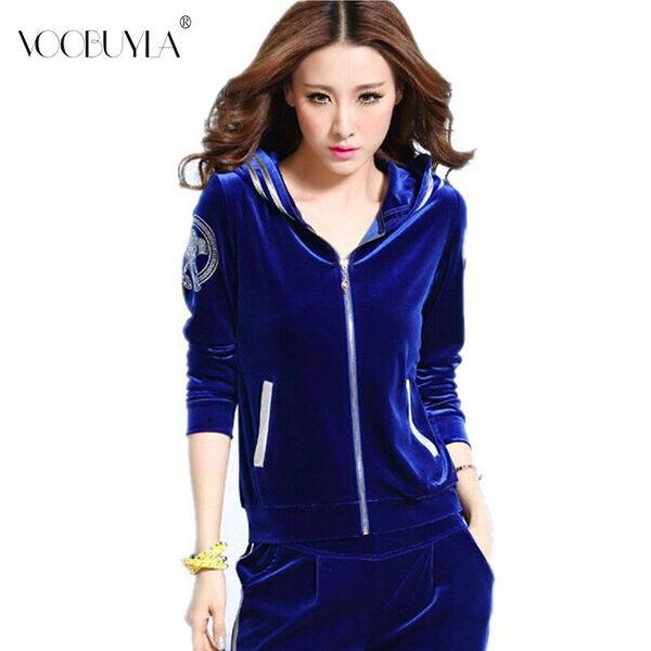 

2019 winter women running set velvet clothing track suits set 2 piece hoody+ pants sportswear suit casual woman overalls 3xl, Black;blue