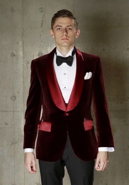 

burgundy velvet mens wedding tuxedos satin shawl lapel groom groomsmen tuxedos man blazers jacket excellent 2 piece suits(jacket+pants+tie)6, Black;gray