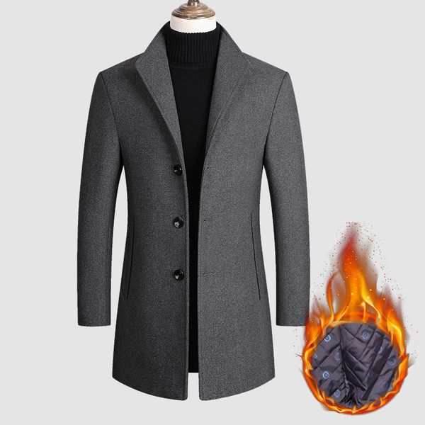 

men wool blends coats jackets trench coats men autumn winter new solid color men's wool jacket cotton lining jakcets for, Black