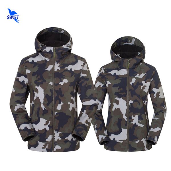 

открытой водонепроницаемой зимнего руно softshell куртка мужчины женщины камуфляж ветрозащитного туризм одежда охота cycle лыжи с капюшоном, Blue;black