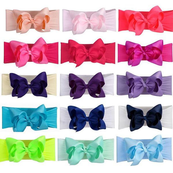 

28 colors 5" ribbon hair bow nylon headbands kids nylon bow hairband bowknot headbands kids girls hair accessories 24pcs, Slivery;white
