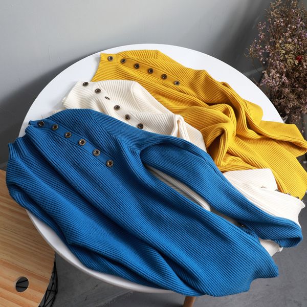 

casual high-neck basic autumn winter sweater women solid button knit sweater pullovers long sleeve soft female jumper top, White;black