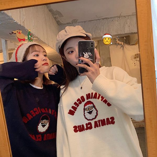

3 colors autumn and winter korean style christimas letter thick warm knitted sweater womens sweaters and pullovers (n3087, White;black
