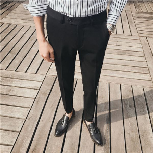

men's solid color small trousers classic wild basic feet slimming casual business trousers men's bottoms, White;black