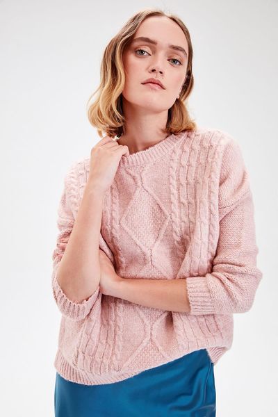 

trendyol powder braided knitwear sweater twoaw20nk0041, White;black