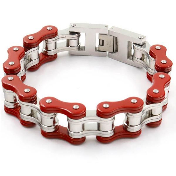 

punk biker motorcycle link chain bike bicycle chain red white bracelet bangles classic stainless steel men's bracelet, Black