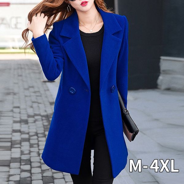 Kadın Kore Yün Ceket Ceket Kadınlar Bayanlar Kadın Kış Mavi Kırmızı Palto Monteau Femme Dış Giyim Kadın Sonbahar Kışlık Mont