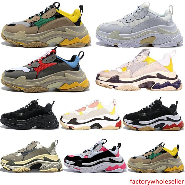 

luxury triple s paris designer chaussures fashion mens women casual dad shoes trainers increasing vintage beige leather platform sneakers