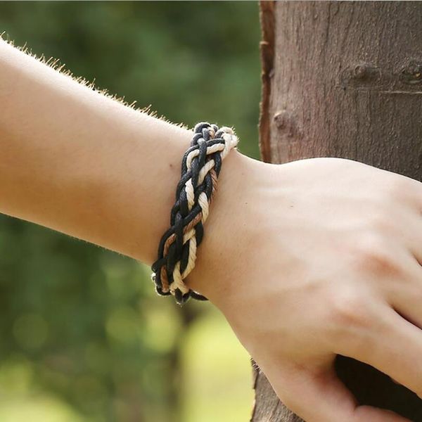 

handmade wax rope woven retro bracelet retractable wild bracelet fashion personality rope, Golden;silver