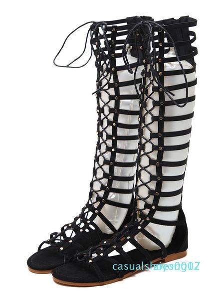 

дизайнерские женские римские сандалии выдалбливают молнии плоские гладиаторские бандажные сандалии дизайнерская обувь 2018 летние женские ве, Black