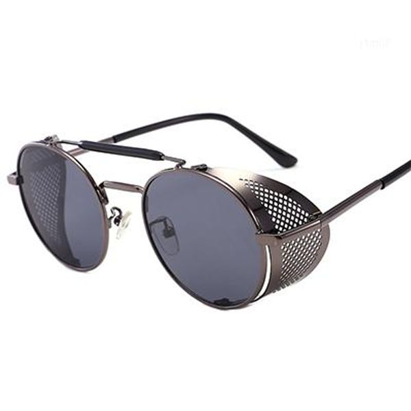 

round steampunk sunglasses men/women with folding side shields metal vintage steampunk/steam punk glasses/sunglasses 3401, White;black