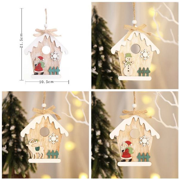 

house shape christmas wood pendants santa claus snowman elk xmas tree ornament