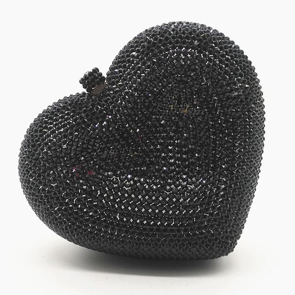 

heart-shape black full crystal evening bag diamond chain shoulder messenger handbags fashion lady daily phone case