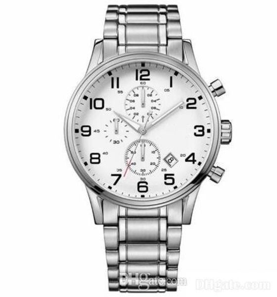 

watch 1513182 white chronograph dial stainless steel bracelet men's watch, Slivery;brown